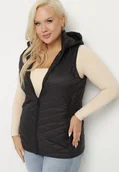 Kamizelki damskie - Czarna Pikowana Kamizelka Taliowana z Odpinanym Kapturem Delionis - miniaturka - grafika 1