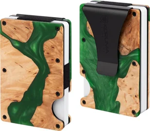 KORUMA Aluminiowe etui z klipsem na karty kredytowe drewno + zielona żywica Uniwersalny - Etui na dokumenty i karty - miniaturka - grafika 1