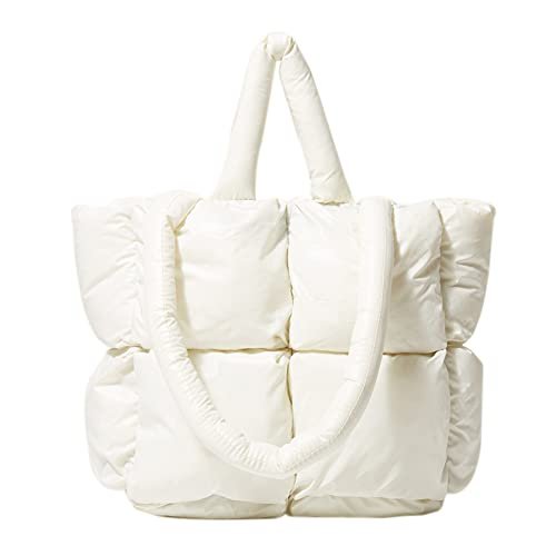 Puffer Tote Bag dla kobiet pikowana bufiasta torebka lekka zimowa puchowa bawełniana wyściełana torba na ramię puchowa wyściełana torba na ramię, biały, 14.17x11.02x4.92in, pojemnik