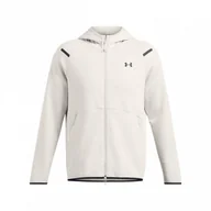 Bluzy męskie - Męska bluza dresowa rozpinana z kapturem Under Armour UA Unstoppable Fleece Full-Zip - beżowa - UNDER ARMOUR - miniaturka - grafika 1