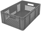 Pojemniki przemysłowe - Artech Pojemnik transportowy EURO 200, ścianki ażurowe, wym. 600 x 400 x 200 mm szary - miniaturka - grafika 1