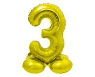 Balony i akcesoria - Godan Balon foliowy stojący cyfra 3 złota - 72 cm - 1 szt. CS-SZL3 - miniaturka - grafika 1