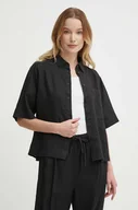Koszule damskie - Tommy Hilfiger koszula lniana kolor czarny relaxed z kołnierzykiem klasycznym WW0WW41392 - miniaturka - grafika 1