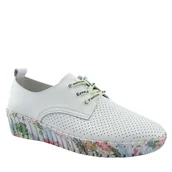 Półbuty damskie - Vinceza 79525 damskie półbuty skórzane na koturnie ażurowe białe - miniaturka - grafika 1