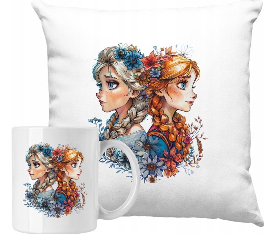 ZESTAW PODUSZKA + KUBEK Elsa I Anna Frozen Księżniczki Pomysł Na Prezent #2