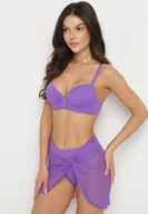 Stroje kąpielowe - Fioletowe Bikini Biustonosz z Marszczeniem i Majtki Figi z Dodatkowym Paero Ulosora - miniaturka - grafika 1