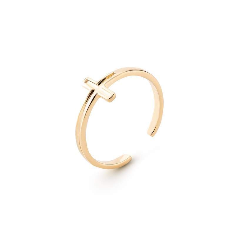 Srebrny pierścionek z krzyżykiem, srebro 925 : Srebro - kolor pokrycia - Pokrycie żółtym 18K złotem