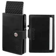 Etui na dokumenty i karty - Skórzany portfel męski z zewnętrzną kieszenią na kartę oraz aluminiowym etui z wysuwanymi kartami (czarny) - miniaturka - grafika 1