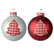Bombki - Bombka szklana dekorowana z choinką 8 cm 2 kolory - miniaturka - grafika 1