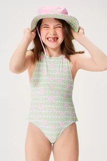 Stroje kąpielowe dla dziewczynek - Roxy jednoczęściowy strój kąpielowy dziecięcy HIBILINENE kolor zielony - grafika 1