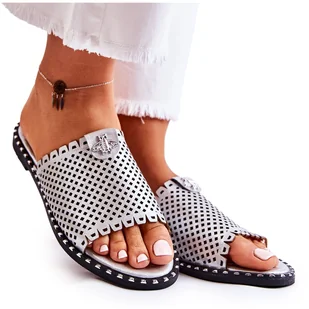 Vinceza Damskie Ażurowe Klapki Z Ozdobą Srebrne Terrys srebrny - Klapki i japonki damskie - miniaturka - grafika 1