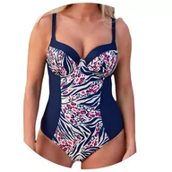 Stroje kąpielowe - Strój kąpielowy jednoczęściowy Ria 036 panterka zebra granatowy 70E - miniaturka - grafika 1