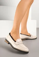 Mokasyny damskie - Beżowe Skórzane Mokasyny Lakierowane z Tłoczeniem Meradira - miniaturka - grafika 1