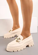 Mokasyny damskie - Beżowe Mokasyny na Grubej Podeszwie z Biżuteryjną Klamrą Rosaivy - miniaturka - grafika 1