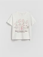 Koszulki dla dziewczynek - Reserved - T-shirt z nadrukiem - kremowy - miniaturka - grafika 1