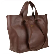 Torebki damskie - VEZZE Torba skórzana shopper bag brązowa złote okucia na ramię i do ręki - miniaturka - grafika 1