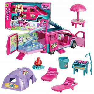 Kamper Auto Wakacyjne Z Lalką Oraz Akcesoriami Obozowymi - Akcesoria dla lalek - miniaturka - grafika 1