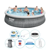Baseny ogrodowe - Super zestaw basenowy - Bestway Fast Set 457x107 cm okrągły - rattanowy - miniaturka - grafika 1