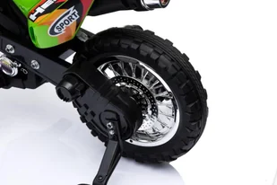 Motorek Cross dla dzieci Pojazd na akumulator Zielony + Pomocnicze kółka + Dźwięki LED - Tory, garaże, parkingi - miniaturka - grafika 11
