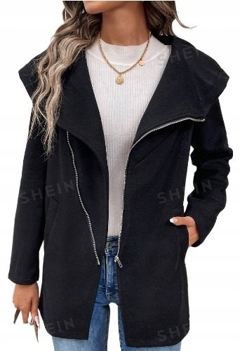 SHEIN KURTKA DAMSKA CZARNA Z KAPTUREM 40/42 ŁRG