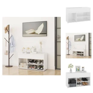 vidaXL Ławka na buty biały wysoki połysk 80x30x45 cm materiał drewnopochodny - Stojaki i szafki na buty - Szafki na buty - miniaturka - grafika 1