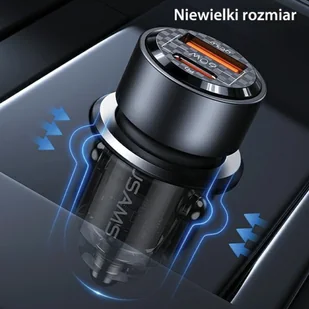 USAMS Ład. sam. C39 USB+USB-C 60W Fast Charge czarny/black CC208CC01 (US-CC208) - Ładowarki samochodowe - miniaturka - grafika 5
