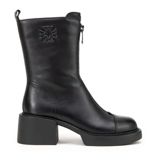 Damskie botki skórzane z monogramem czarne - Półbuty męskie Damskie botki skórzane z monogramem czarne - Półbuty męskie - miniaturka - grafika 1