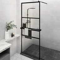 Ścianki i drzwi prysznicowe - vidaXL VidaXL Ścianka prysznicowa z półką czarna, 80x195 cm, ESG i aluminium - miniaturka - grafika 1