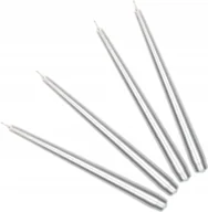 Świece - ZESTAW ŚWIECA STOŻEK SREBRNA METALIK STOŁOWA ŚWIECZKA KLASYCZNA ŚWIECE 4SZT - miniaturka - grafika 1