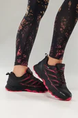 Buty trekkingowe damskie - Czarne buty trekkingowe damskie buty sportowe na bieżnikowanej podeszwie sznurowane czerwone wstawki softshell Casu 2408-3W - miniaturka - grafika 1