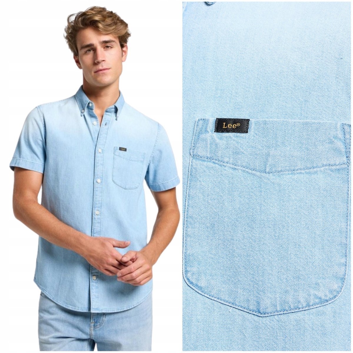 Lee BUTTON DOWN SS Desert koszula jeansowa męska krótki rękaw REGULAR S