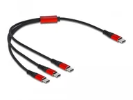 Kable USB - DeLOCK USB Charging Cable 3 in 1 USB Type-C to 3 x USB Type-C 30 cm black / red, 0.3 m, USB C, 3 x USB C, USB 2.0, Black, Red - miniaturka - grafika 1