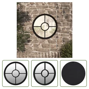 The Living Store Lustro ogrodowe czarne 60x4 cm żelazne okrągłe - Lustra - miniaturka - grafika 1