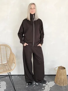 Gaia rozpinany komplet z lamówkami czekoladowy - Komplety damskie - miniaturka - grafika 1