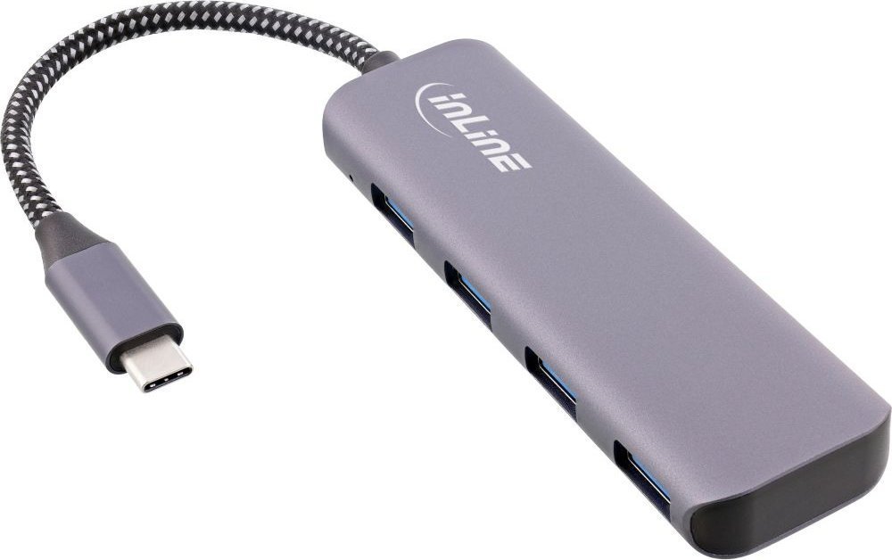 HUB USB InLine InLine® USB 3.2 Hub, USB Type-C to 4x USB A 10Gb/s, aluminium, grey 33271R