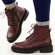 Botki damskie - Bordowe skórzane botki damskie na traperze Sergio Leone Bt25248-S - miniaturka - grafika 1