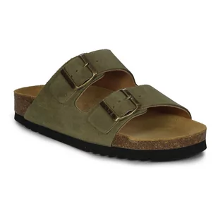 Scholl Klapki damskie skórzane Josephine Khaki zielone-41 - Klapki i japonki damskie - miniaturka - grafika 1