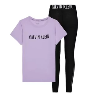 Legginsy - Calvin Klein Dziewczęcy dzianinowy zestaw piżamowy (S + legginsy) piżama, Frostedwisteria/W/PVhblack, 14-16 Lat - grafika 1