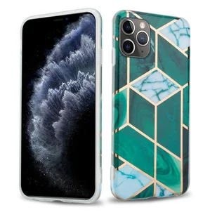 Etui Cadorabo do Apple iPhone 11 PRO MAX (XI PRO MAX) w kolorze ciemnozielonym z białym złotym marmurem nr 6 z silikonu TPU z wzorem mozaiki Etui silikonowe Ultra Slim Back Cover - Etui i futerały do telefonów - miniaturka - grafika 1