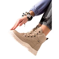 Botki damskie - Goodin Sportowe Beżowe Traperki beżowy - miniaturka - grafika 1