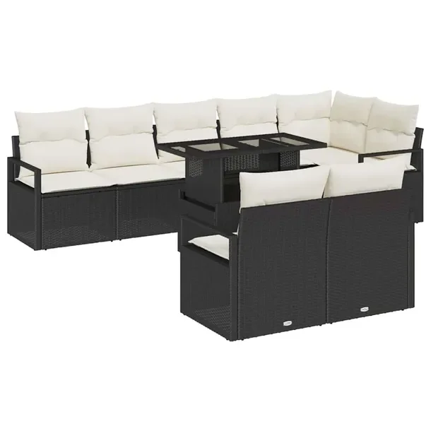 9-Częściowy Zestaw Sofy Ogrodowej Modularnej, Czarny i Kremowy