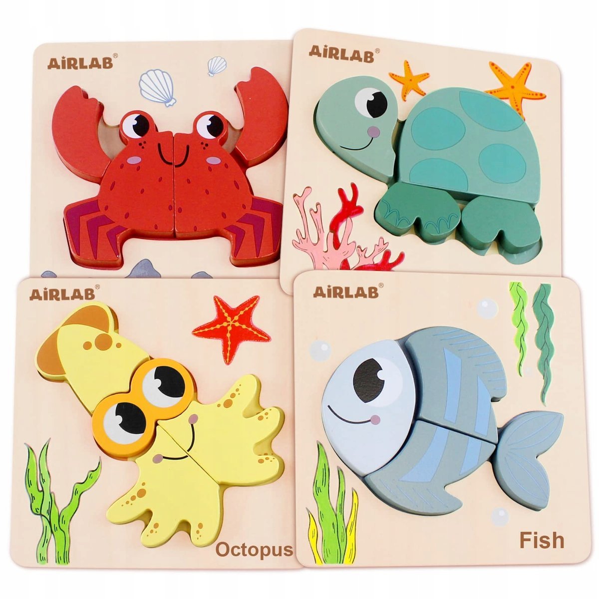 AIRLAB Montessori Zabawki Dla Dzieci 1-3 Lata Drewniane Puzzle Edukacyjne