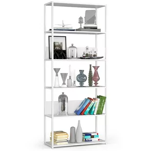 Regał loftowy metalowy 80 cm - BIAŁY/BIAŁY - 6 półek - Półki do salonu - miniaturka - grafika 1