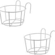 Donice - 2-częściowy okrągły stojak na kwiaty, okrągły stojak na doniczki balkonowe, metalowy uchwyt na doniczki,wisząca poręcz do ogrodzenia z doniczką,biały - miniaturka - grafika 1