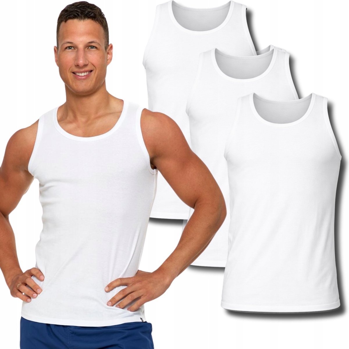 3X PODKOSZULKA KOSZULKA MĘSKA BAWEŁNIANA GŁADKA TANK TOP 3PAK MORAJ L WHITE