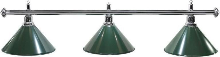 Lampa sufitowa Tournament Champion Lampa bilardowa Elegance 3 klosze zielone, srebrny połysk