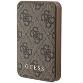 Powerbanki - Guess Powerbank 15W GUPB5LP4GEGW 5000mAh brązowy/brown 4G Leather Metal Logo - miniaturka - grafika 1