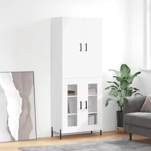 vidaXL Witrynka biała połysk 69,5x34x180 cm materiał drewnopochodny - Witryny - miniaturka - grafika 1
