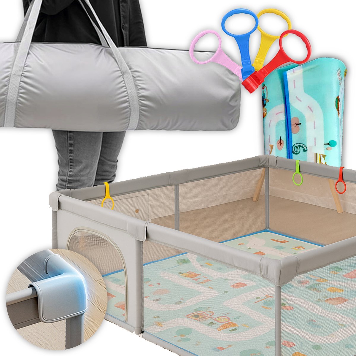 Kojec dla Dzieci 150x180 Suchy Basen Mata Edukacyjna Piłki Uchwyty Kosz + Torba / Dazakids