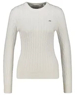 Swetry damskie - GANT Damski sweter ze stretchu, bawełna Cable C-Neck sweter, Eggshell, Standard, Eggshell, XS - miniaturka - grafika 1